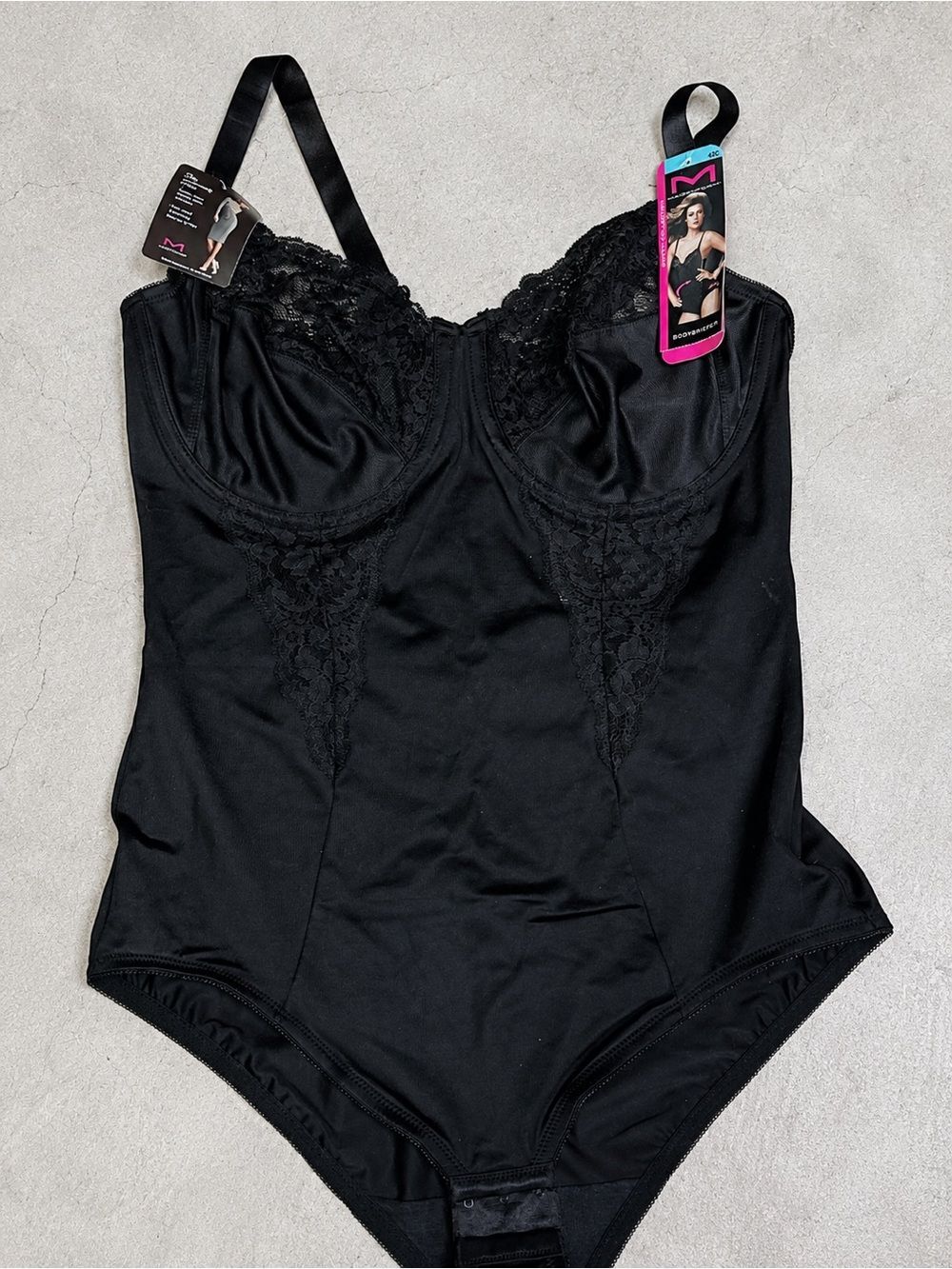 Maidenform Women’s 42C Black Lace Body Briefer Shapewear Bodysuit NWT